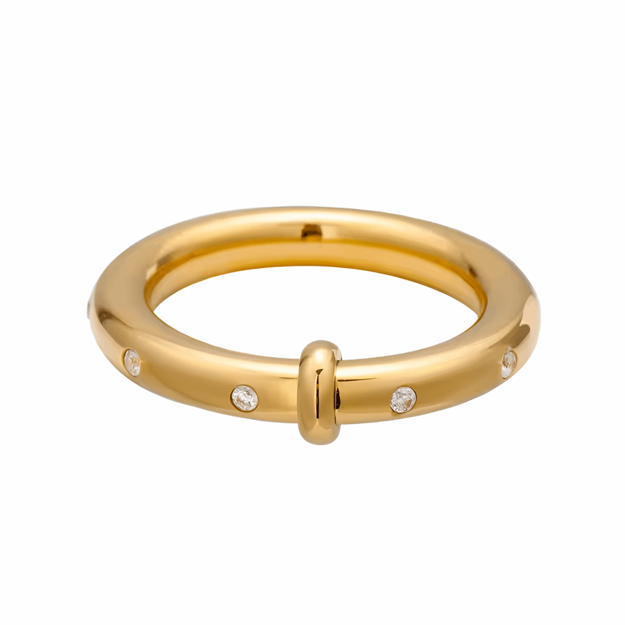 Anel Soleil em aço inoxidável dourado com brilhantes.