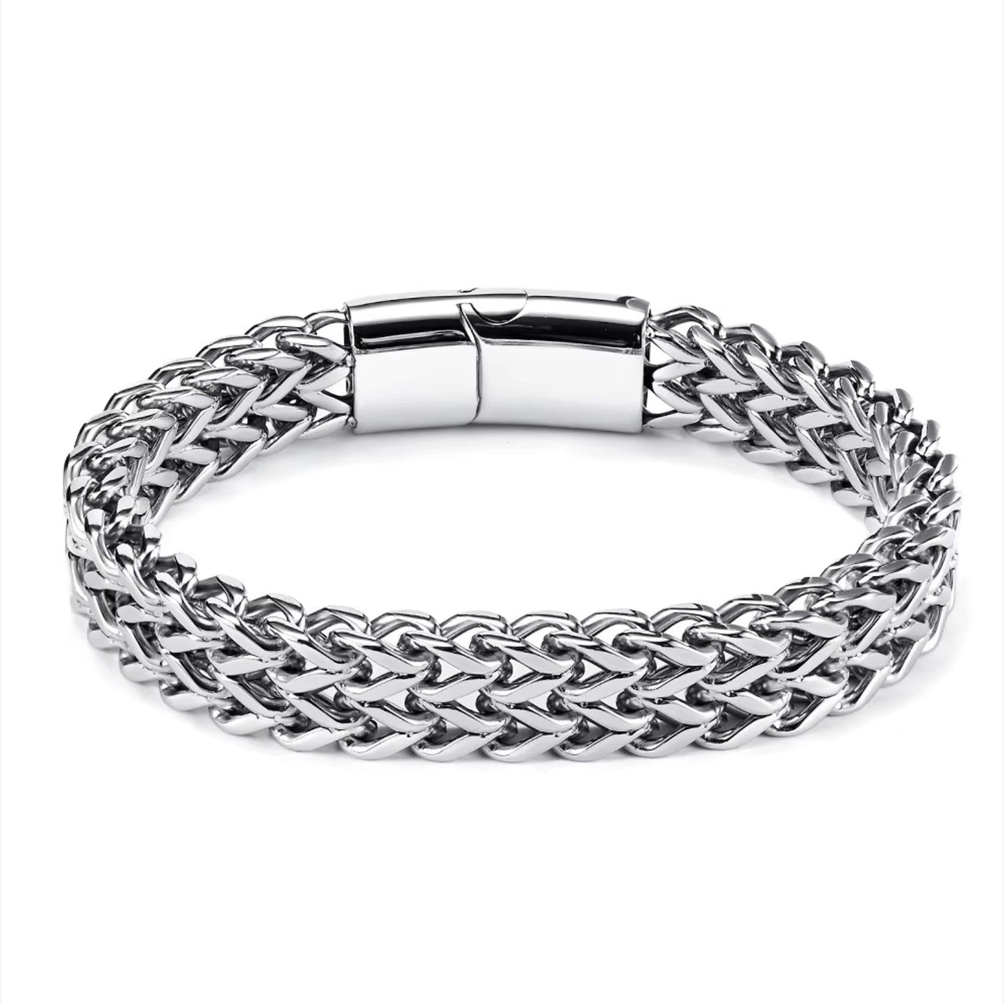 Pulseira entrelaçada em aço inoxidável prateado – modelo ARGUS da Kaya and Olivia
