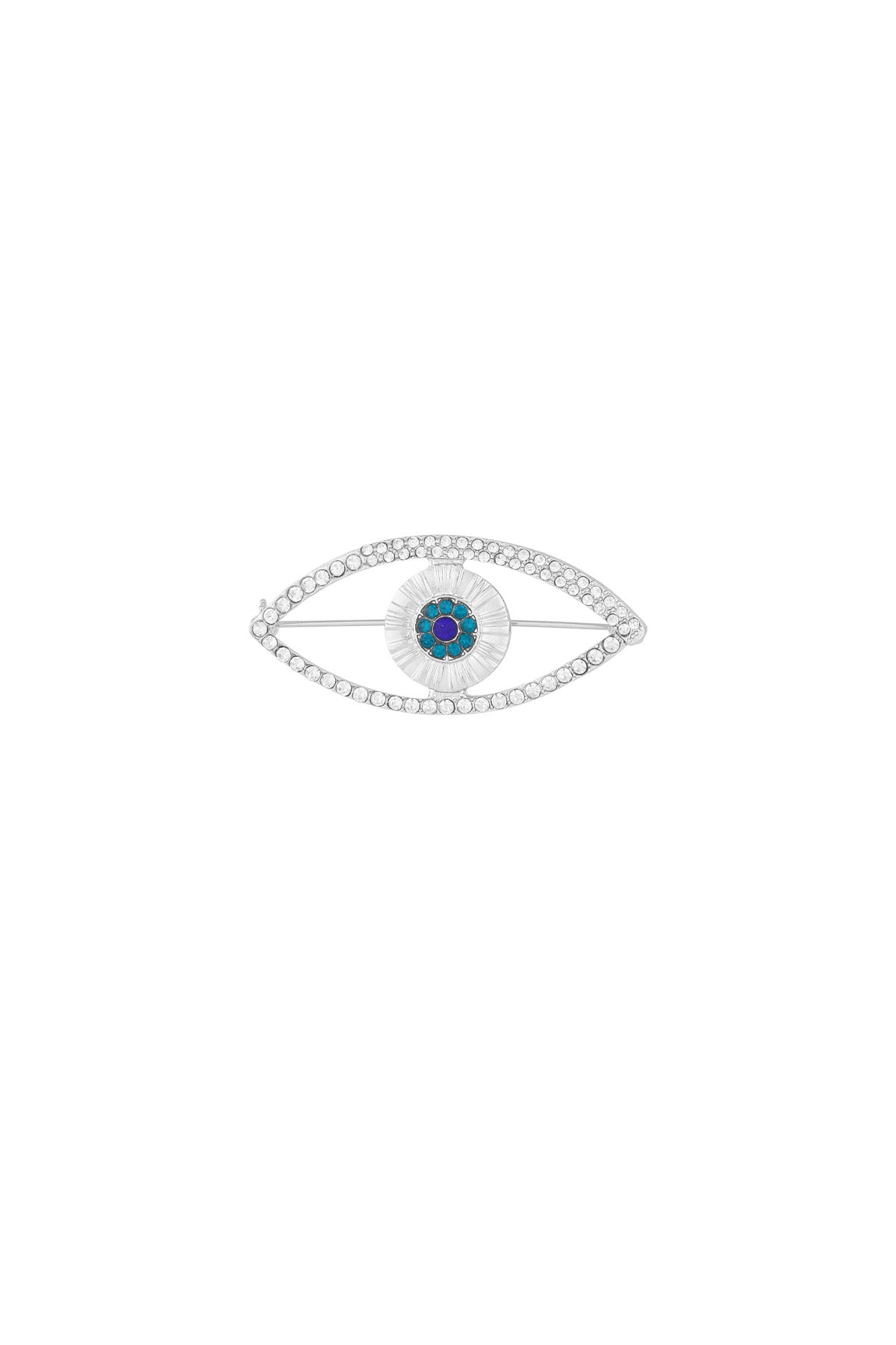 Broche olho com cristais e centro azul em prateado – Kaya and Olivia