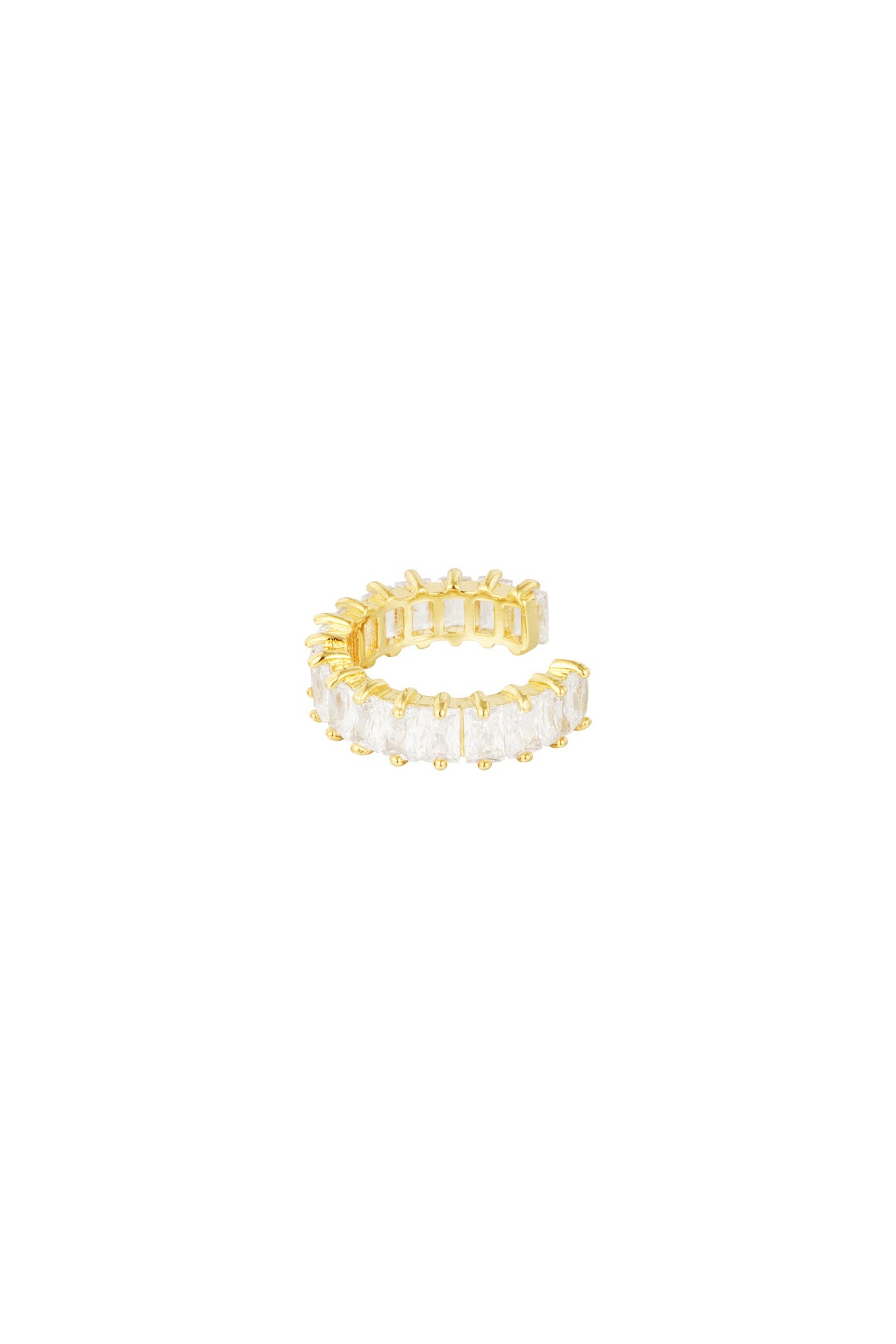 Earcuff dourado com zircónias baguete em aço inoxidável – Kaya and Olivia