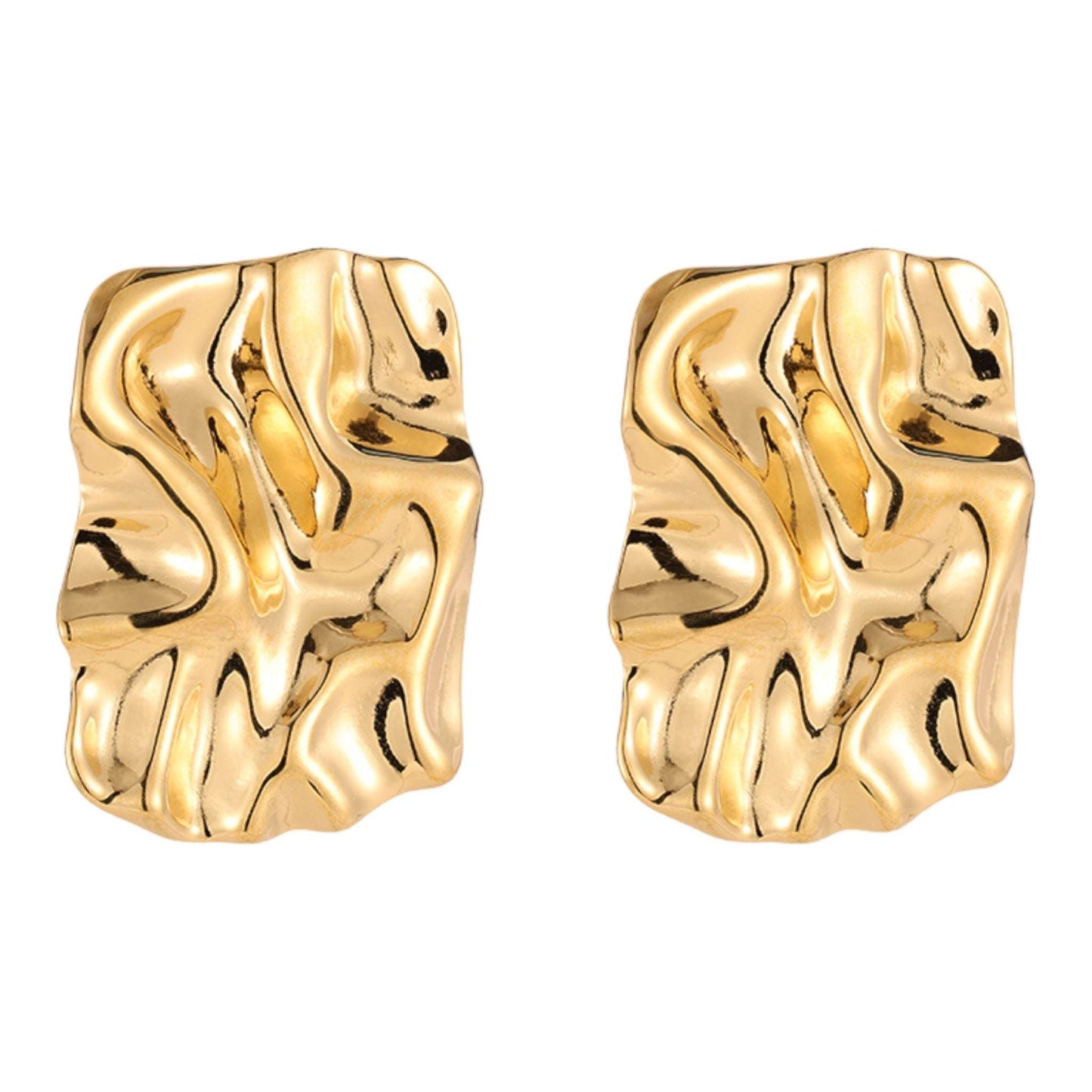 Brincos Silk em aço inoxidável dourado e prateado com design fluído e textura contemporânea