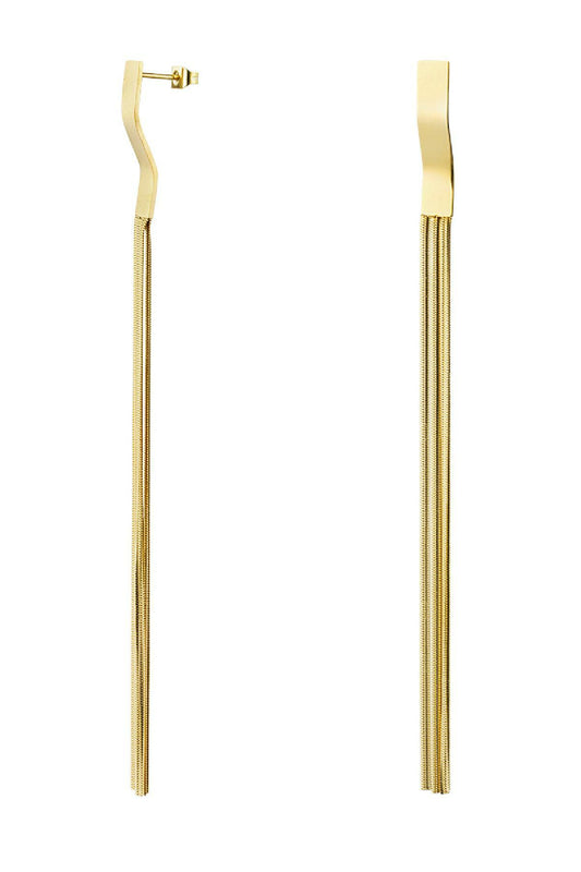 Brincos Allure longos em aço inoxidável, com design elegante e sofisticado