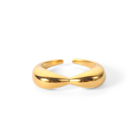 Anel Shape of You dourado em aço inoxidável com design curvado, espessura de 5mm, ajustável e hipoalergénico