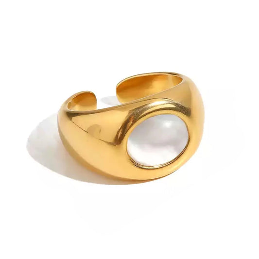 Anel Hope ajustável em aço inoxidável com pedra iridescente, design elegante e versátil.