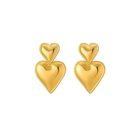 Brinco Aurora em aço inoxidável dourado com design de coração duplo