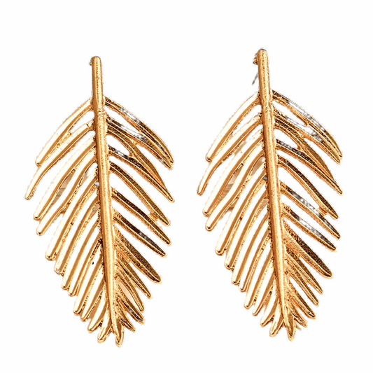 Brincos Leaf com Design de Folhas e Acabamento Dourado em Aço Inoxidável