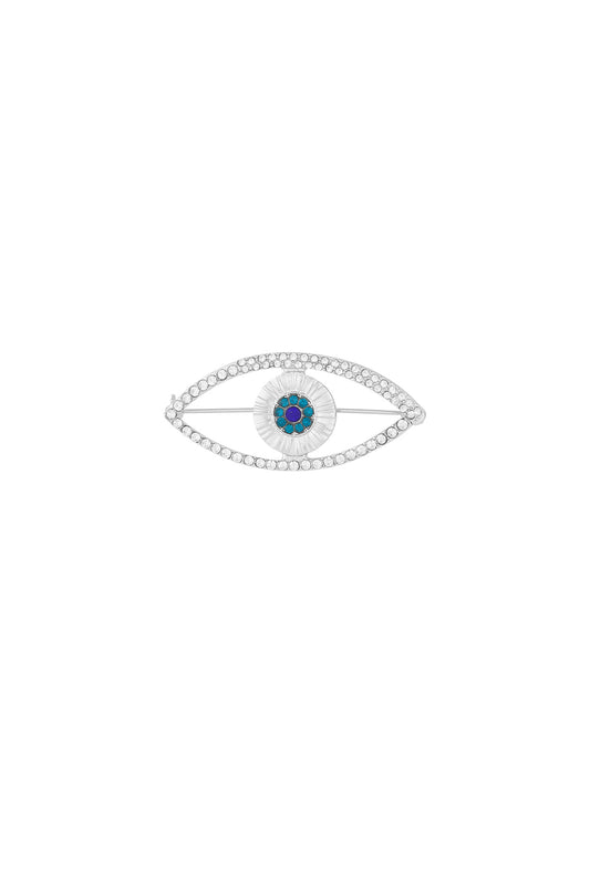 Broche olho com cristais e centro azul em prateado – Kaya and Olivia
