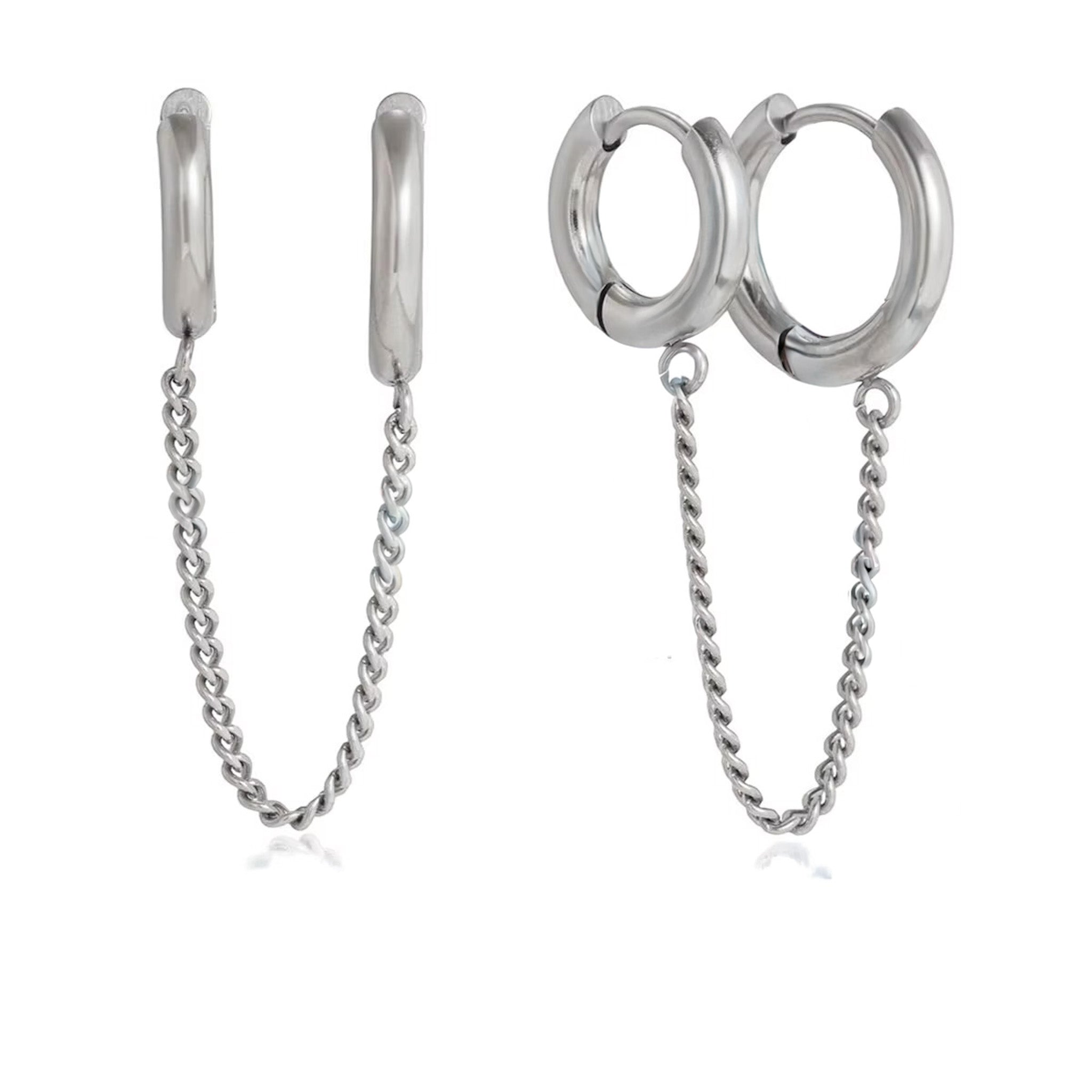 NAI earrings by Kaya & Olivia — silver, minimal chain hoops, contemporary elegance