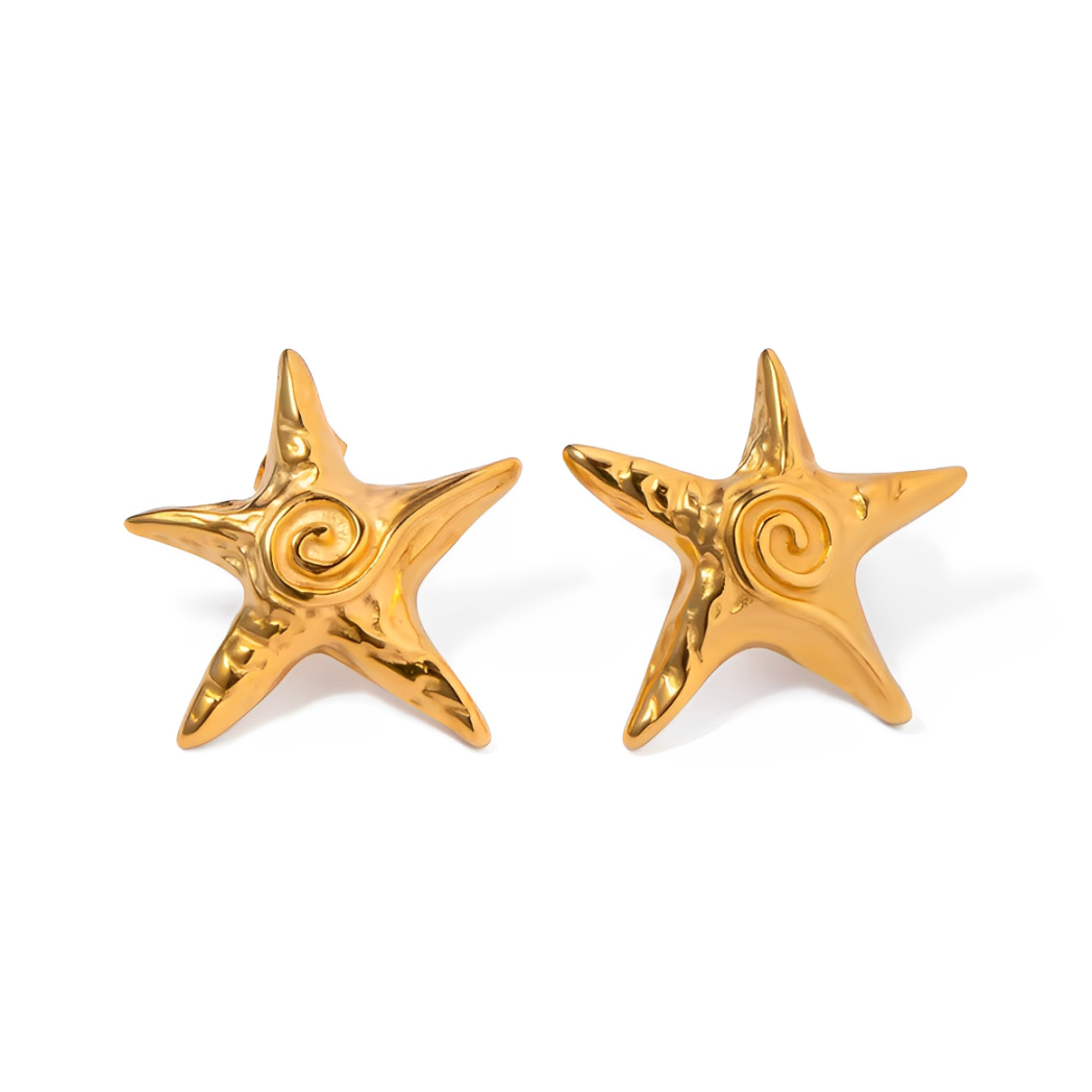 Brincos Giovanna em forma de estrela do mar, feitos em aço inoxidável dourado