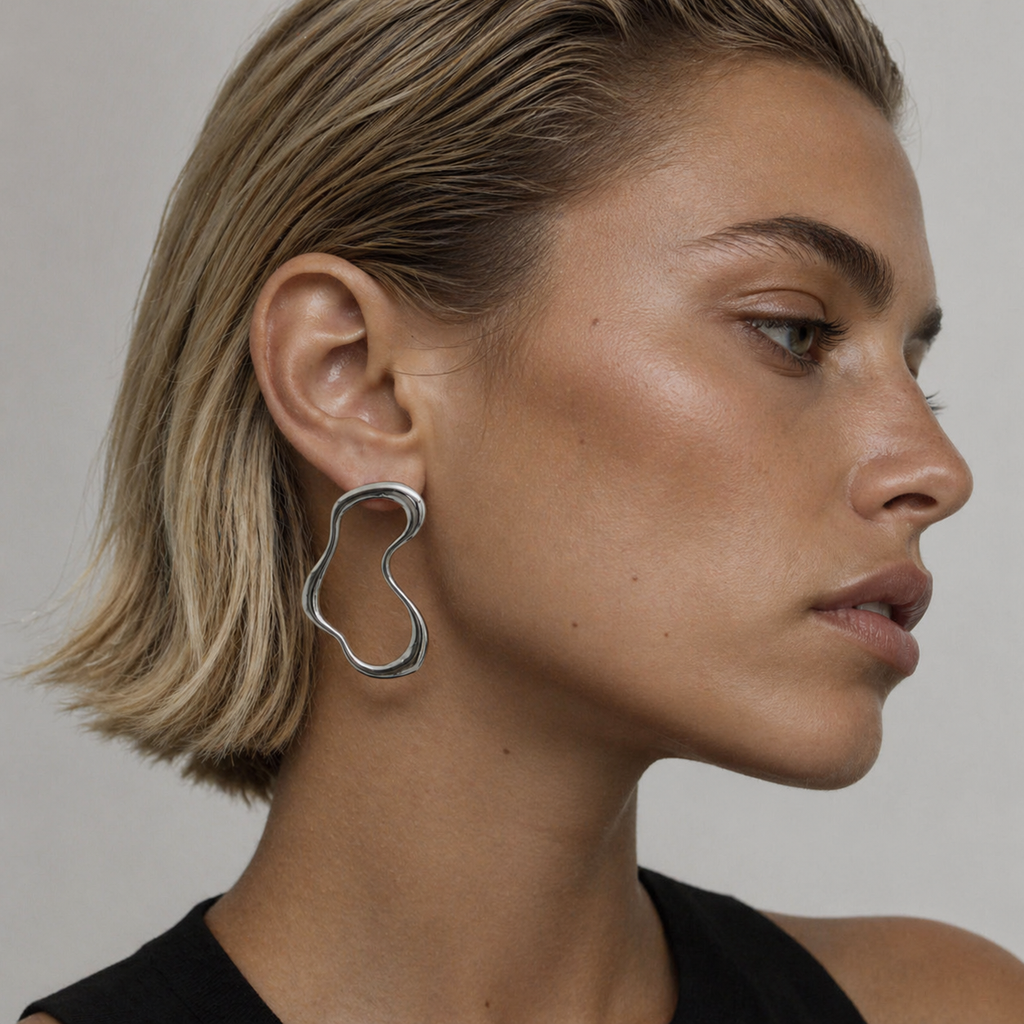 Unda earrings by Kaya & Olivia — worn on model, wave-inspired in multiple colours