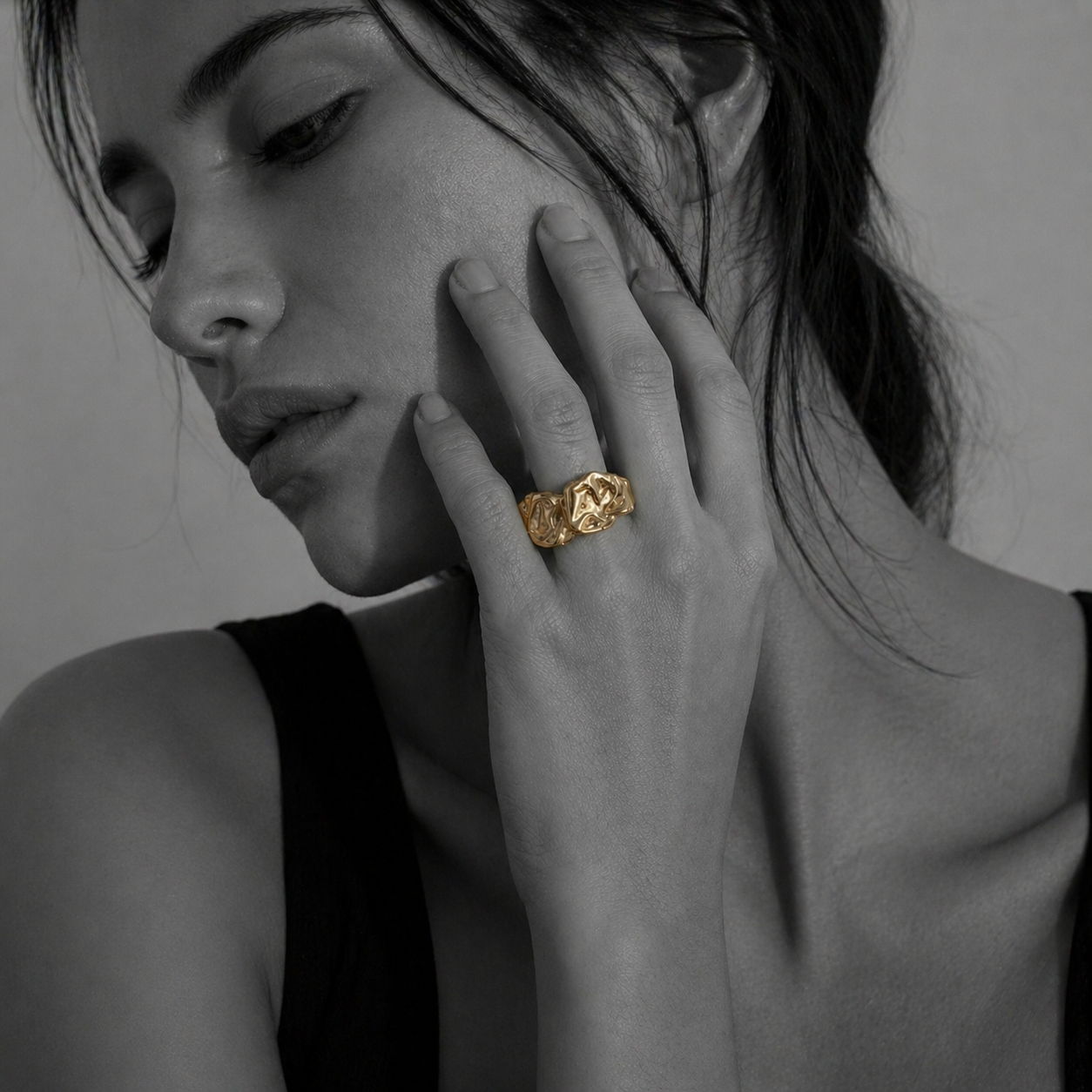 Mora ring by Kaya & Olivia — black and white lifestyle, sculptural contemporary design