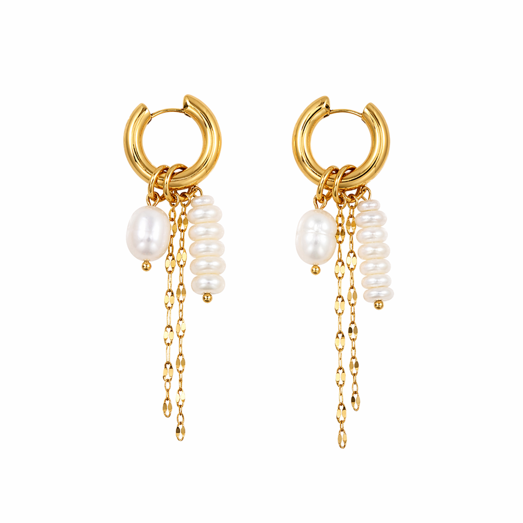 Nerina — Pearl Tassel Hoops - Kaya&Olivia