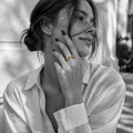 NOVA ORB ring by Kaya & Olivia — worn on model, sculptural orb, adjustable silver ring