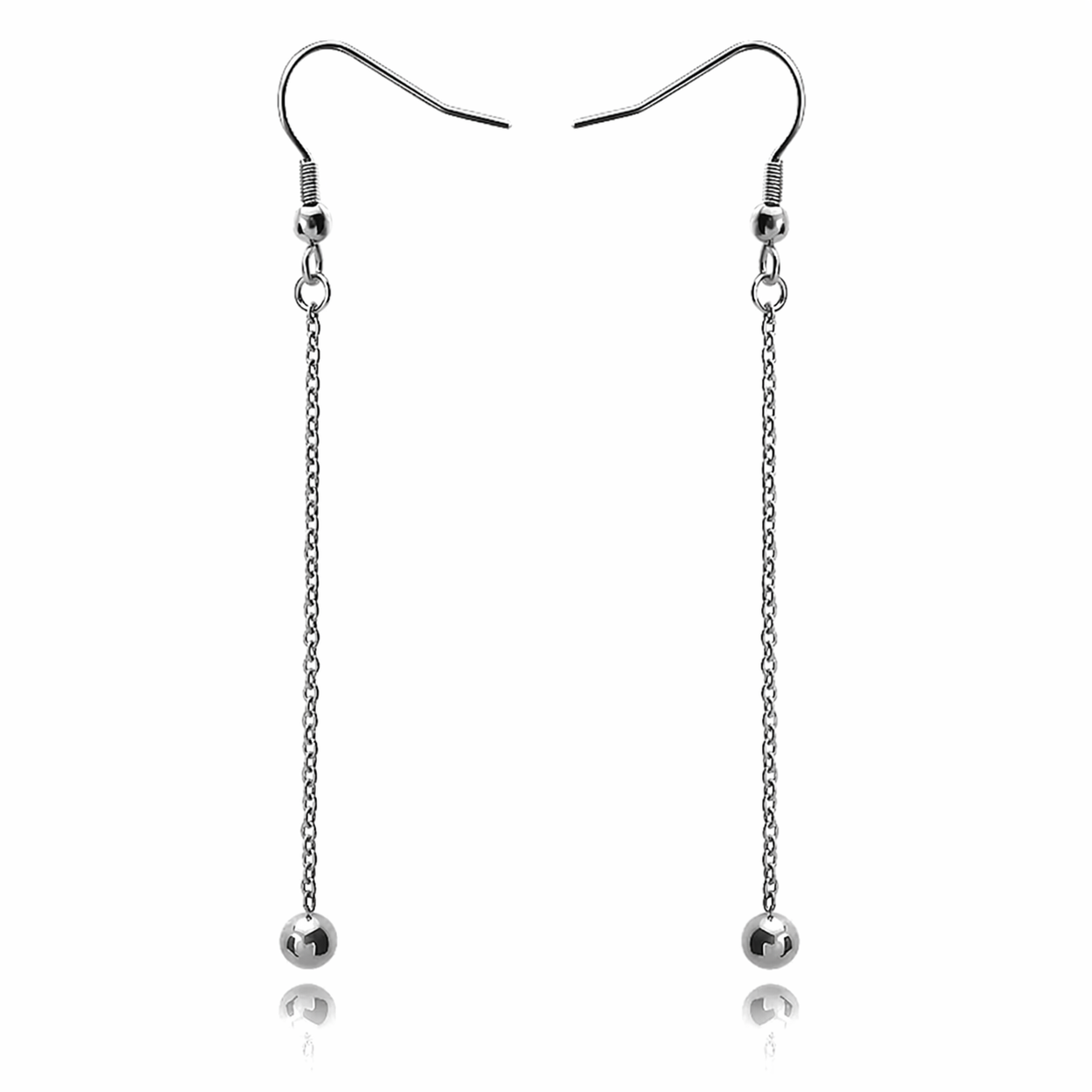 Ona earrings by Kaya & Olivia — silver chain threader with polished sphere, minimalist design