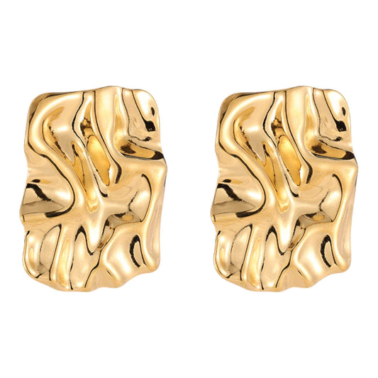 Brincos Silk em aço inoxidável dourado e prateado com design fluído e textura contemporânea