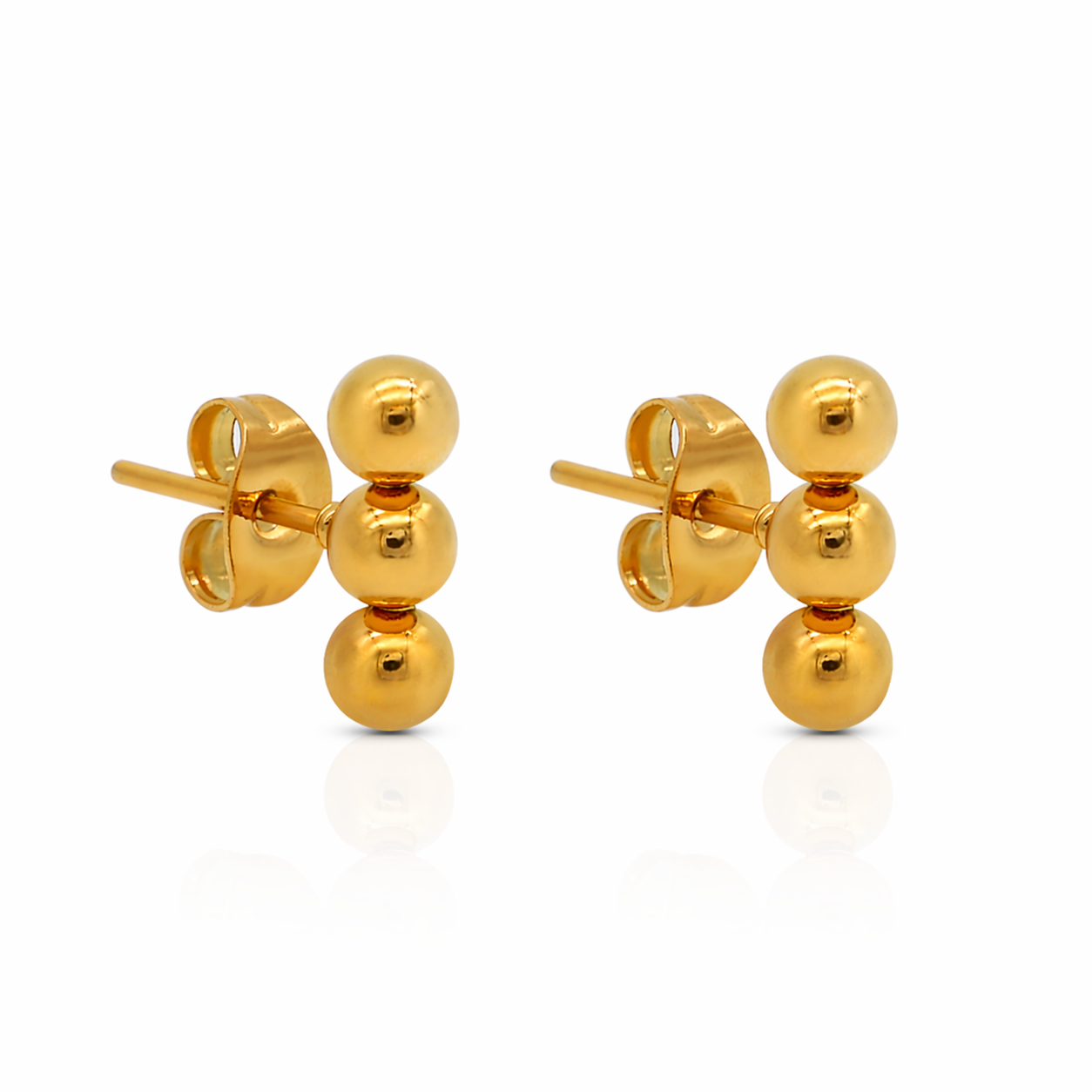 Tria Studs earrings by Kaya & Olivia — triple stud earrings, gold-plated, refined