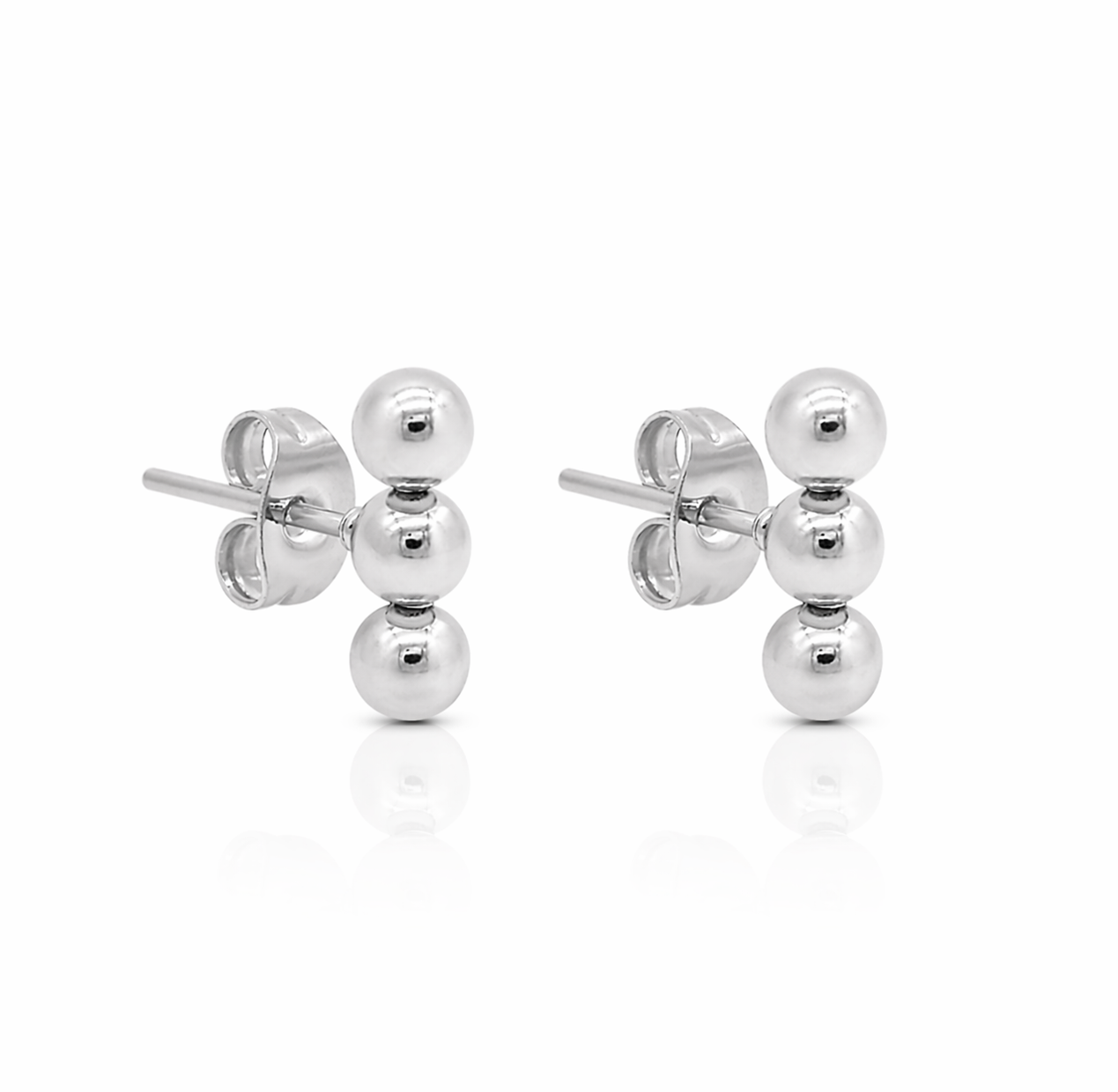 Tria Studs earrings by Kaya & Olivia — silver triple stud, minimalist contemporary