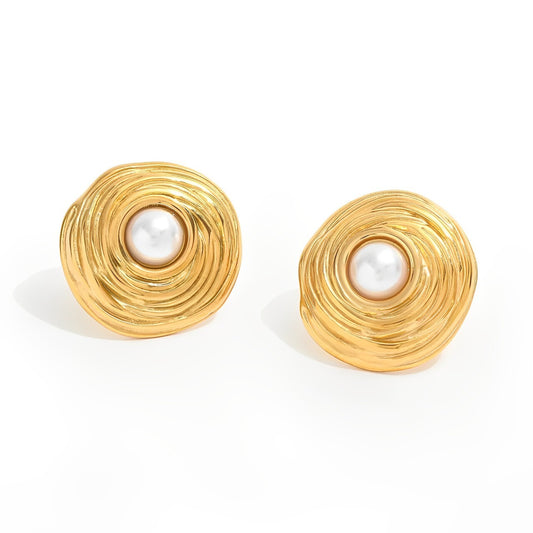 Brincos elegantes Lira com design oval e pérola central