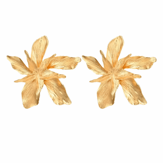  Brincos Star Flower com Design Floral e Geométrico em Aço Inoxidável, Disponíveis em Dourado e Prateado