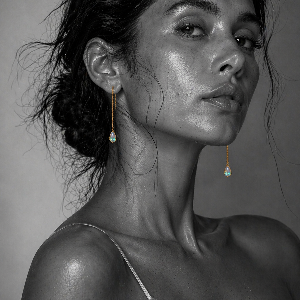 Naiad — Iridescent Drop Threader Earrings - Kaya&Olivia
