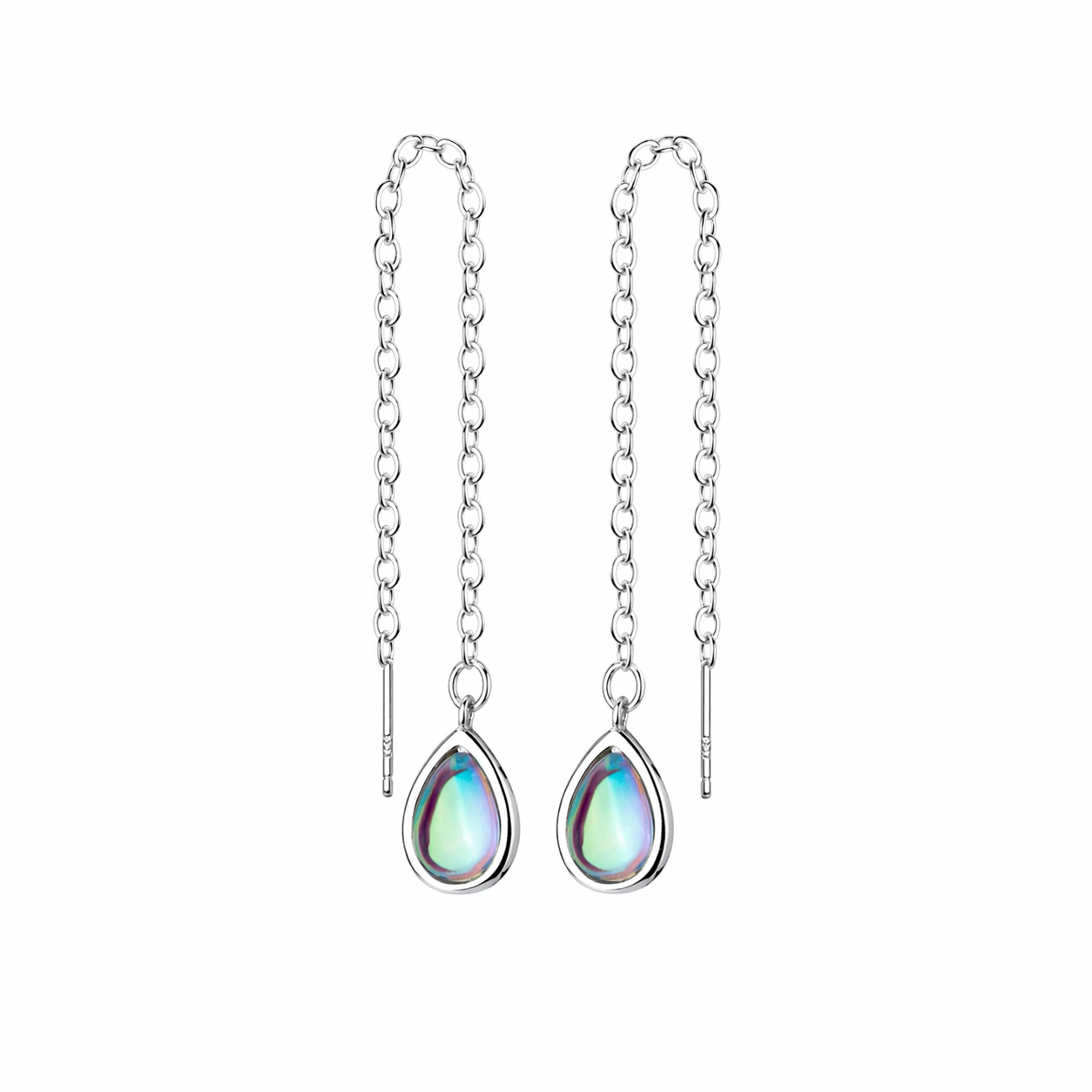Naiad — Iridescent Drop Threader Earrings - Kaya&Olivia