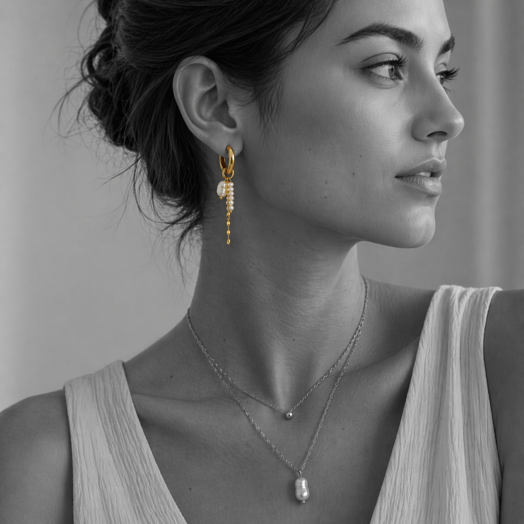 Nerina — Pearl Tassel Hoops - Kaya&Olivia